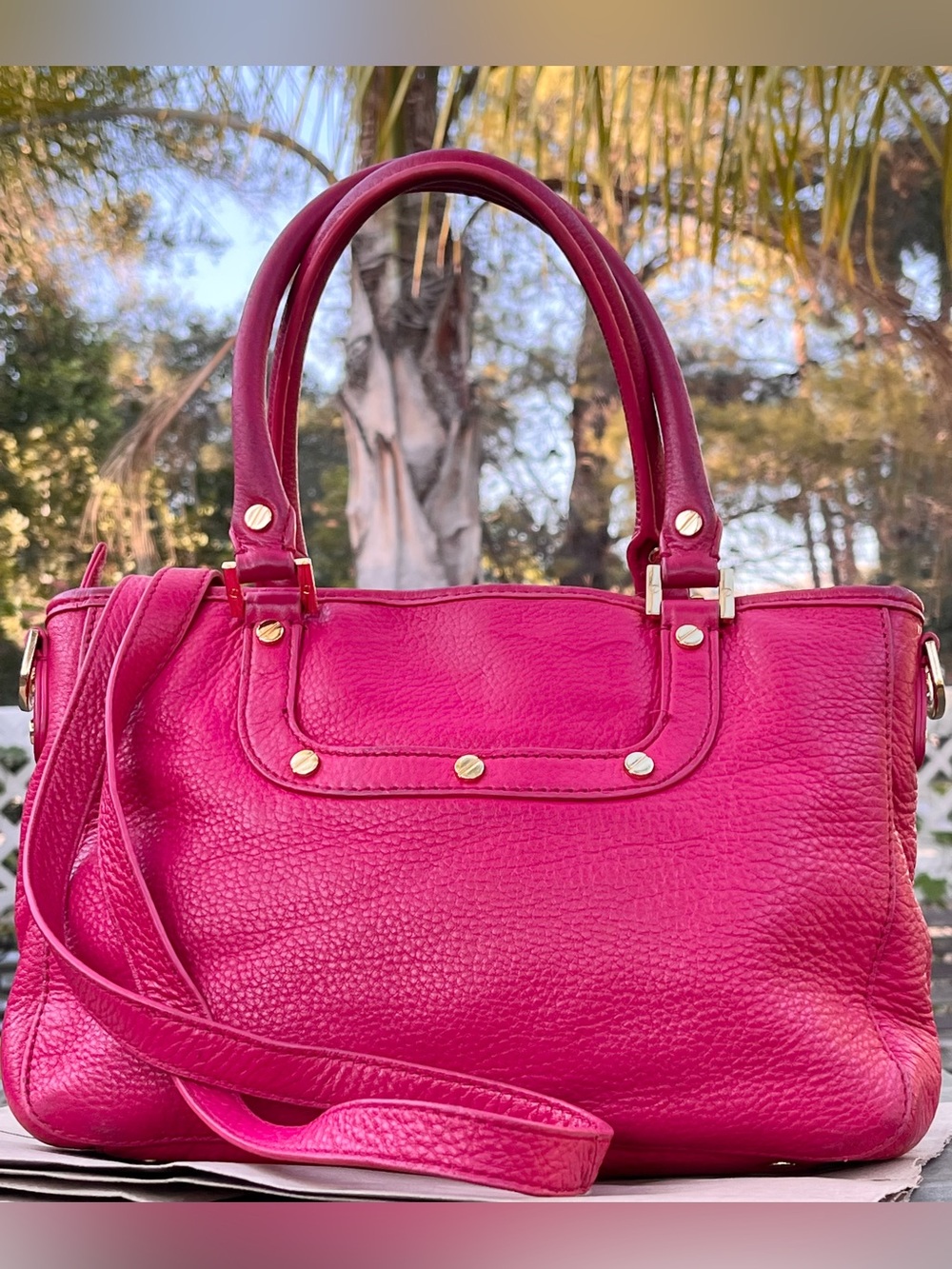 Tory Burch Small Amanda Satchel Bright Pink Leather Gold Hardware - Picture 2 of 10